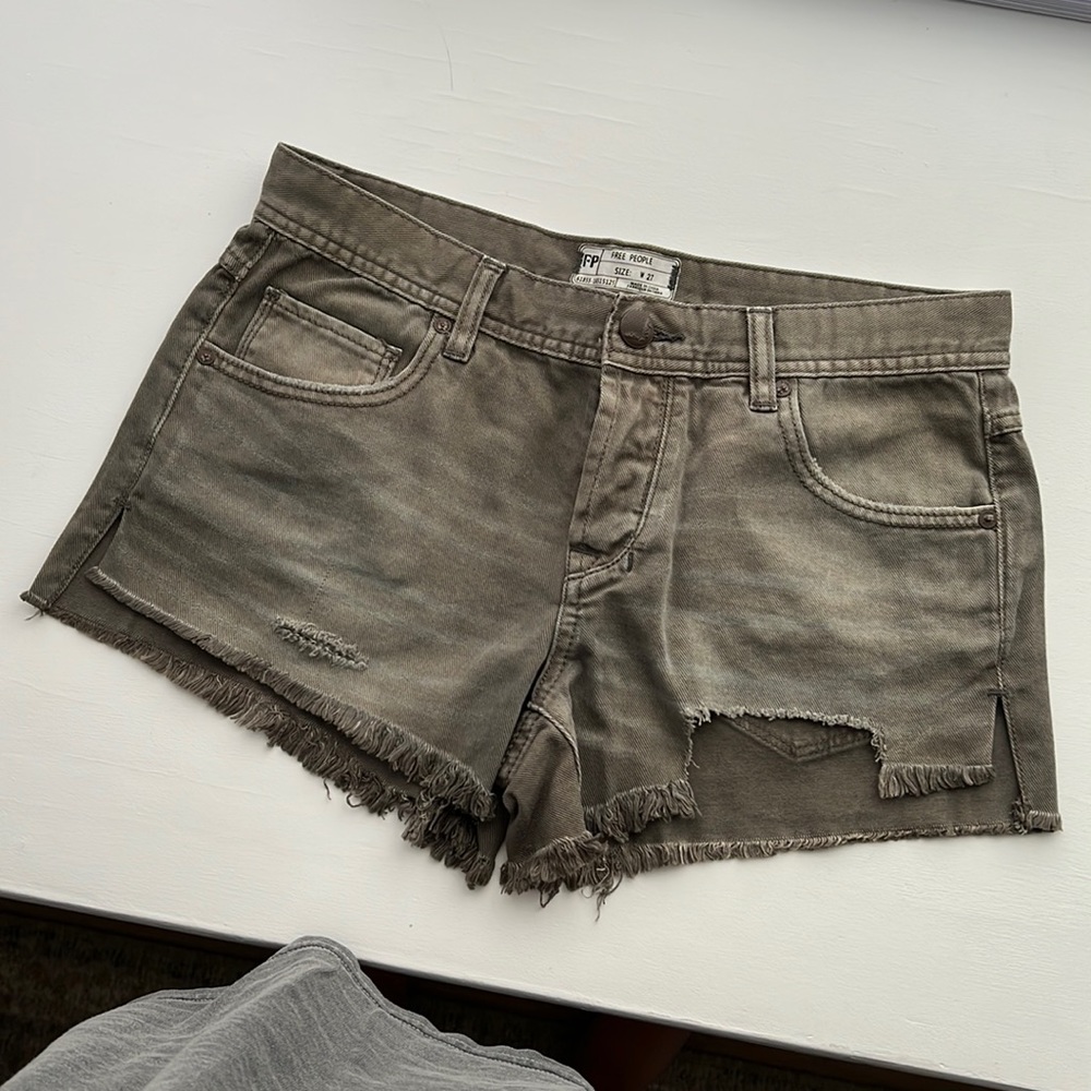 Free People Green Denim Shorts